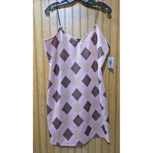 Vibe Sportswear Mini Dress Women 1x Pink Brown Argyle‎ Print Straps NWT